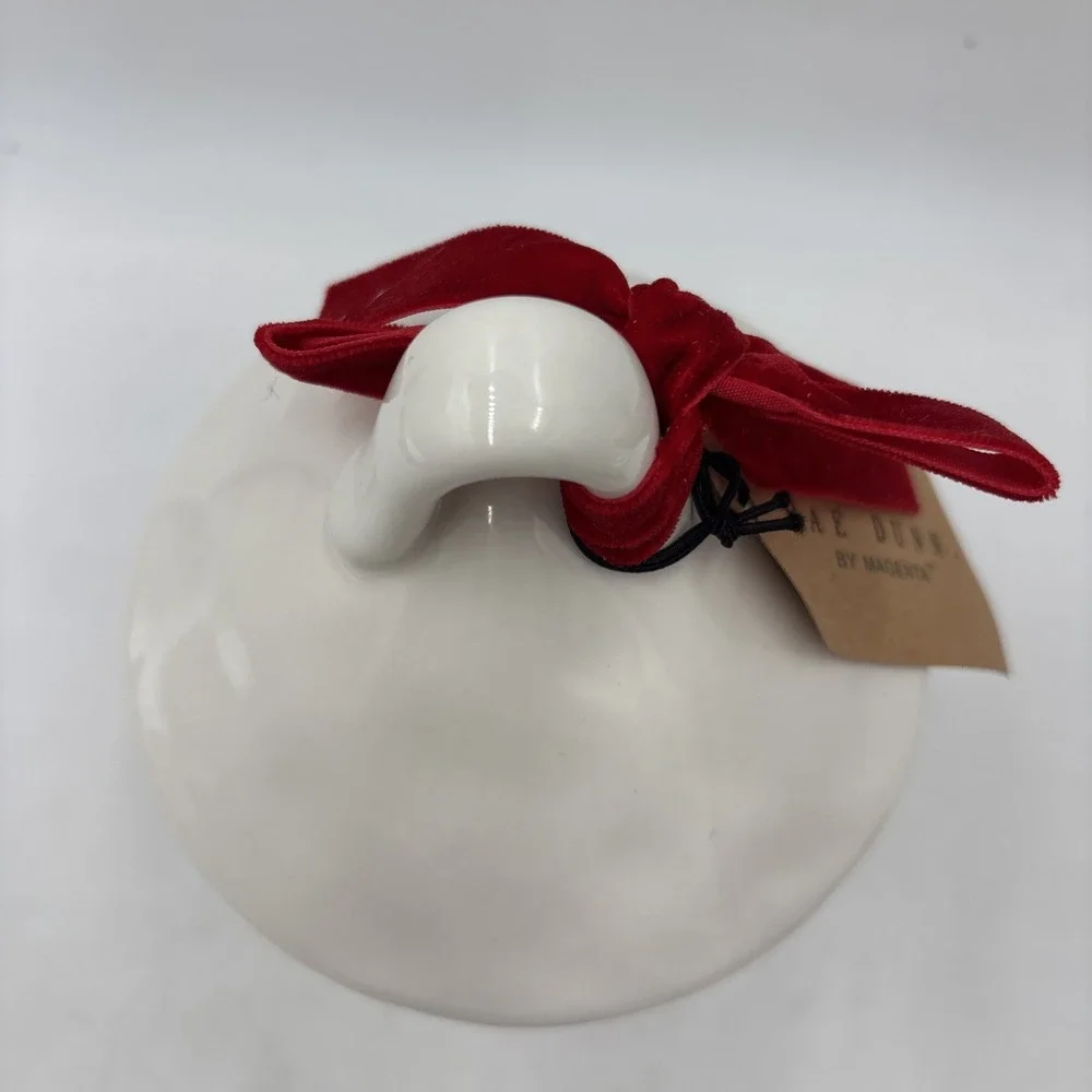 Rae Dunn Christmas Round Birdhouse HOME Red Ribbon Poinsettia On Back